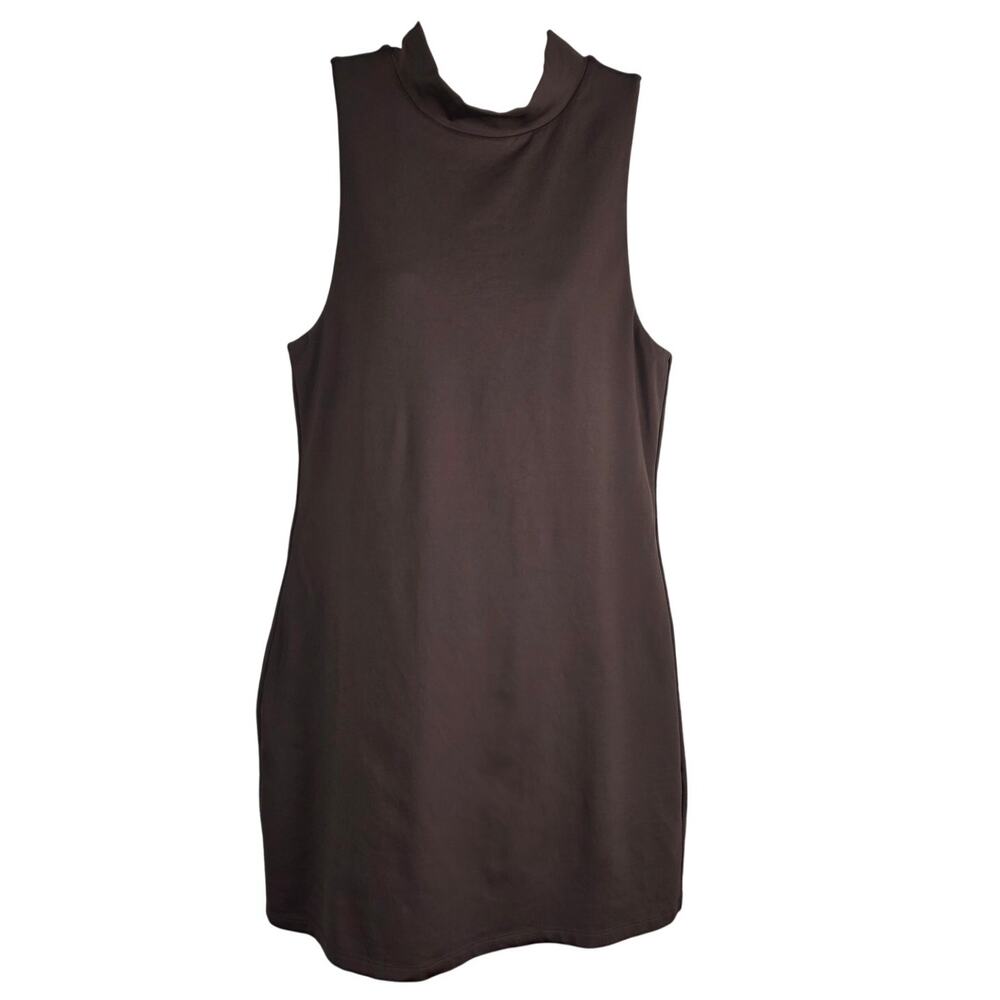 Babaton Aritzia Sleeveless Mock Neck Mini Shift Dress Brown Stretch Clean Cut
